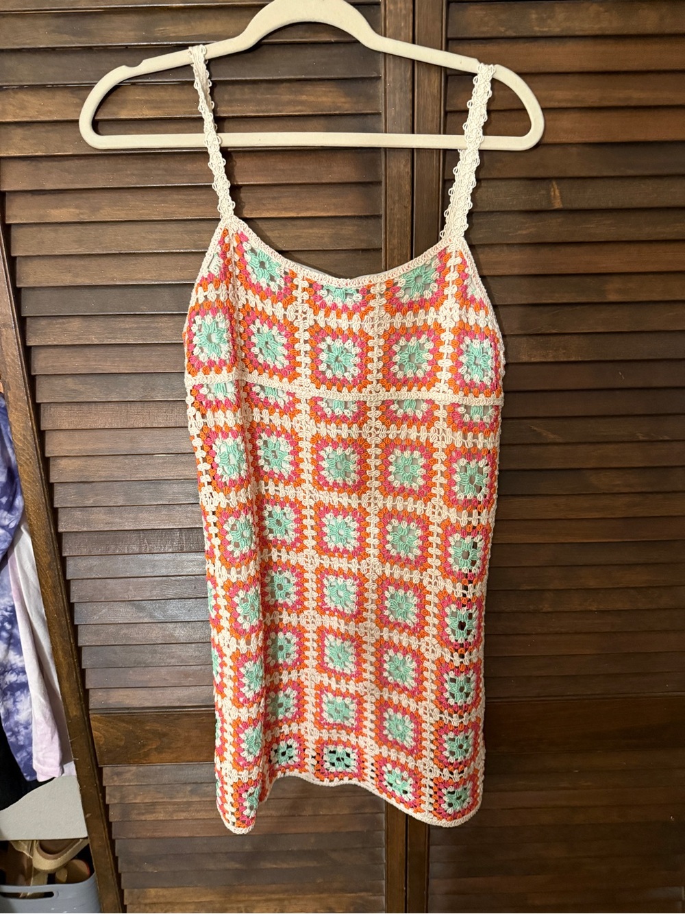 Zara Crochet Mini Dress in Coral, Mint & White